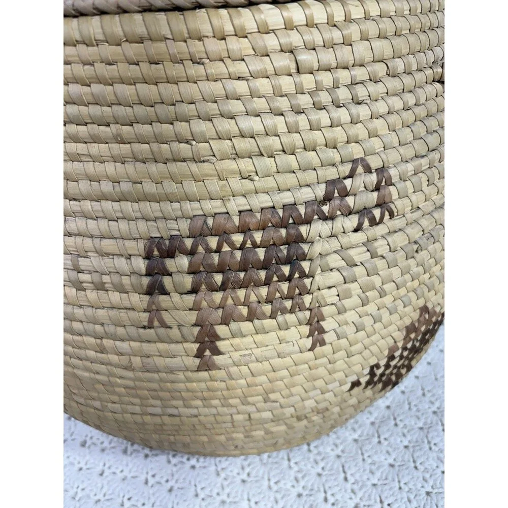 Large Native American Tohono O’odham Papago Style Basket With Lid 15” X 18”
